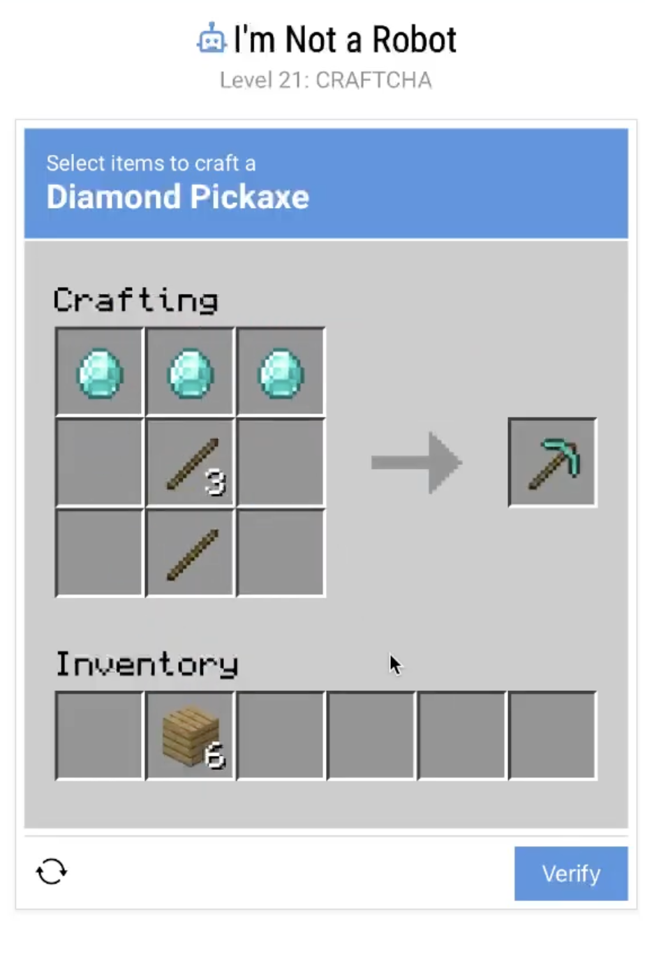 I'm Not a Robot Level 21: CRAFTCHA