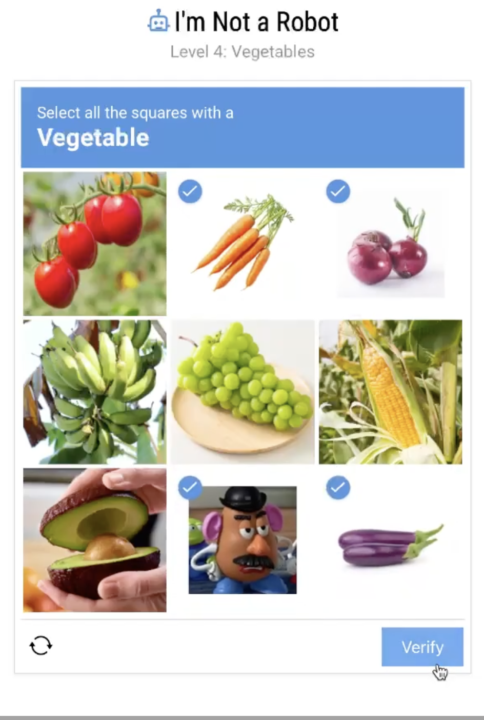I'm Not a Robot Level 4: Vegetables