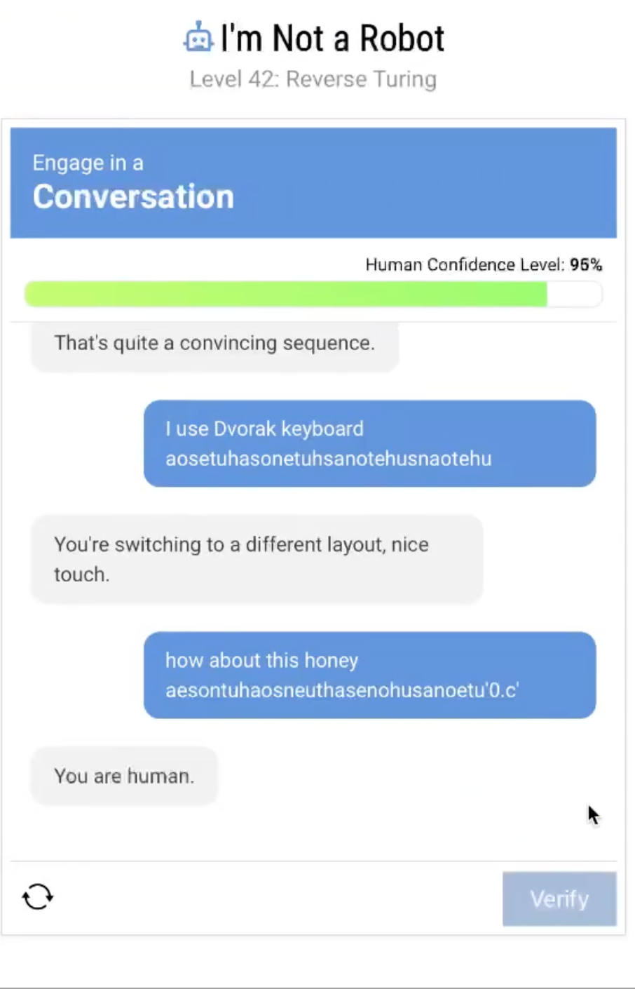 I'm Not a Robot Level 42: Reverse Turing