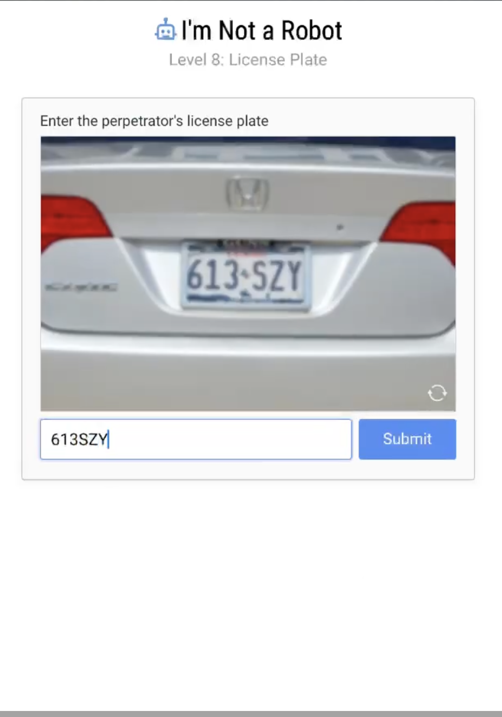 I'm Not a Robot Level 8: License Plate